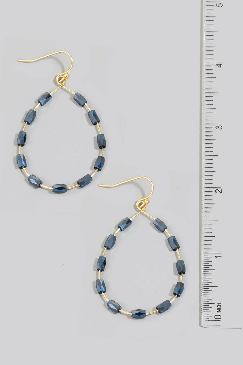 Faceted Glass Tube Beaded Tear Dangle Earrings
