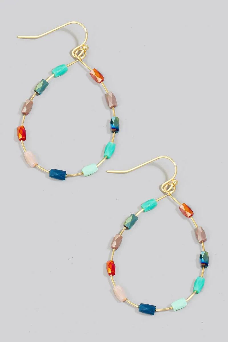 Faceted Glass Tube Beaded Tear Dangle Earrings