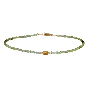 Faceted Green Tourmaline Beaded Bracelet with 18K Marquise Bead