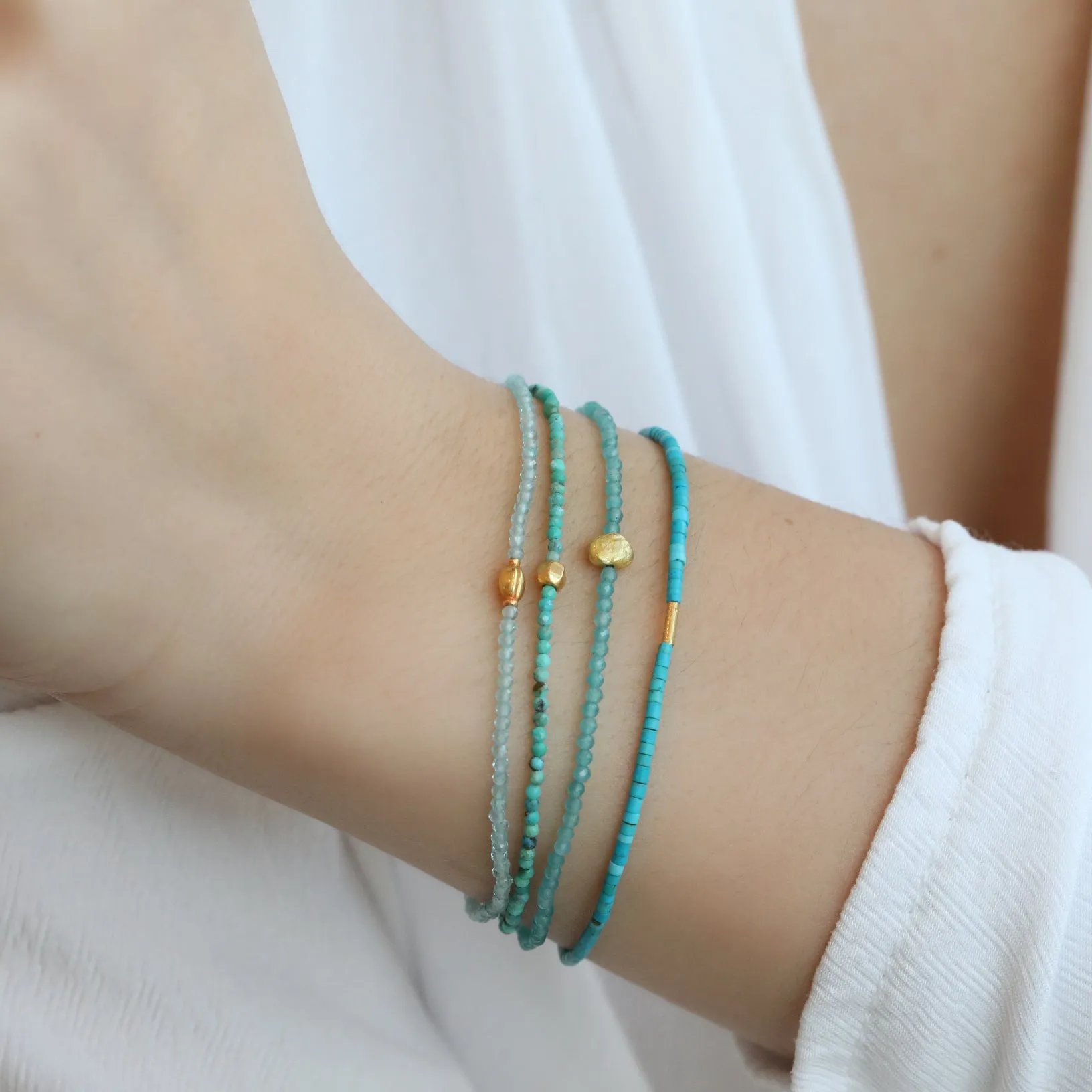 Faceted Turquoise Beaded Bracelet with 18K Hexagon Bead