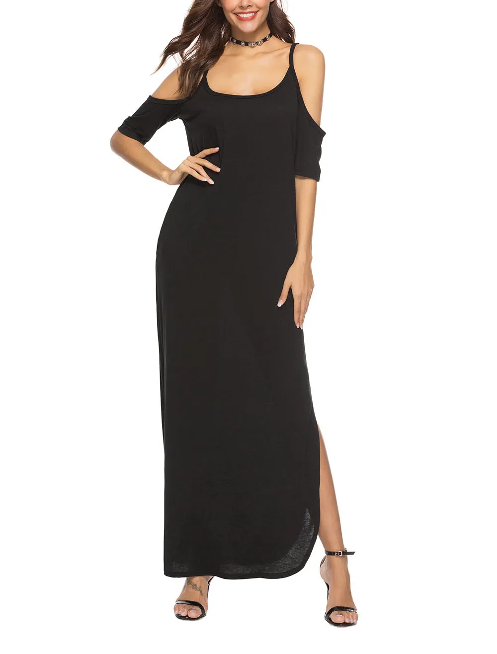 Fashion Black Sling Sexy Maxi Dress