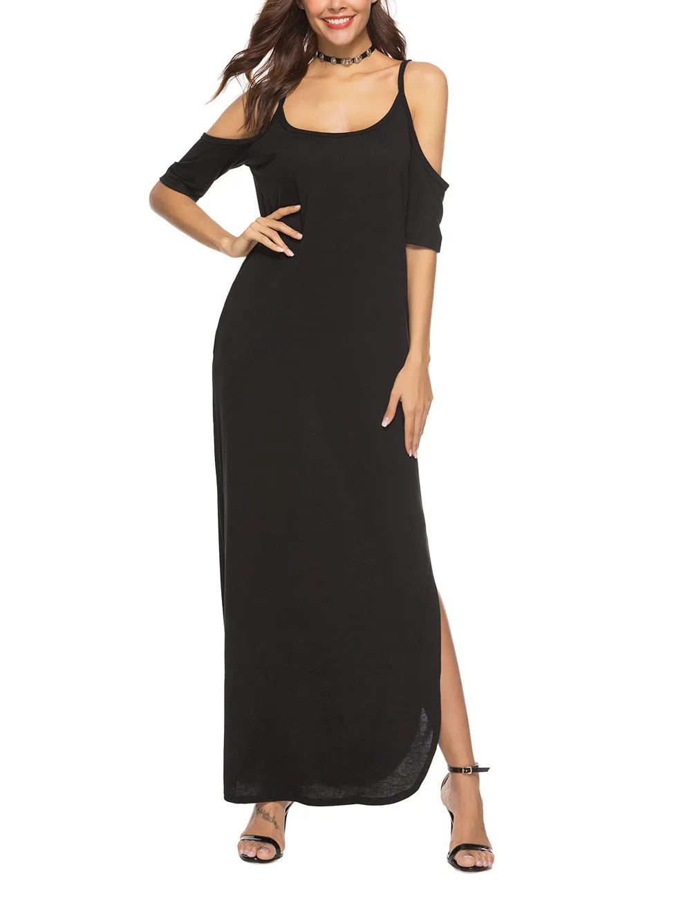 Fashion Black Sling Sexy Maxi Dress