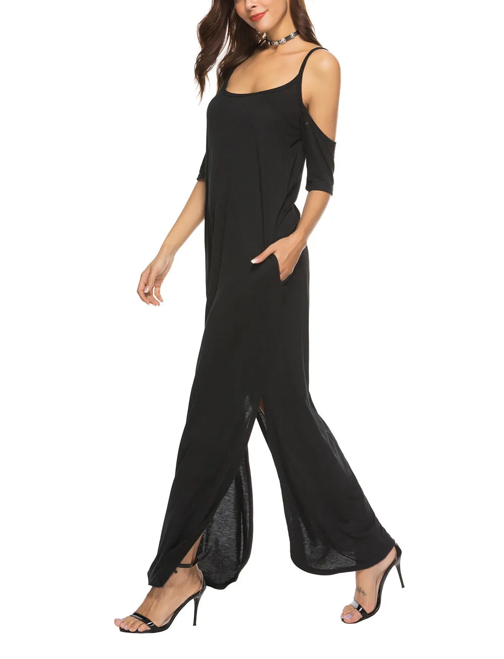 Fashion Black Sling Sexy Maxi Dress