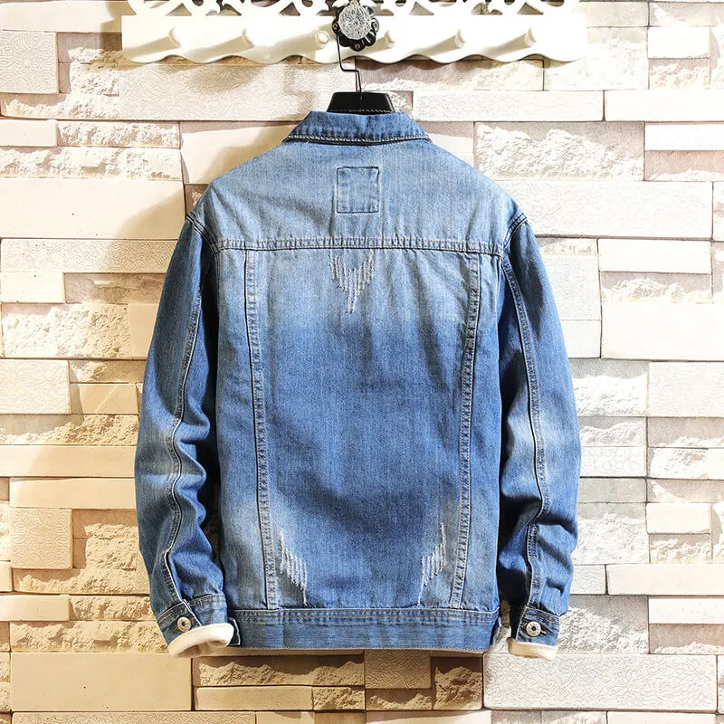 Fashion Inelasticity Breathable Long Sleeve Men's Denim Jacket