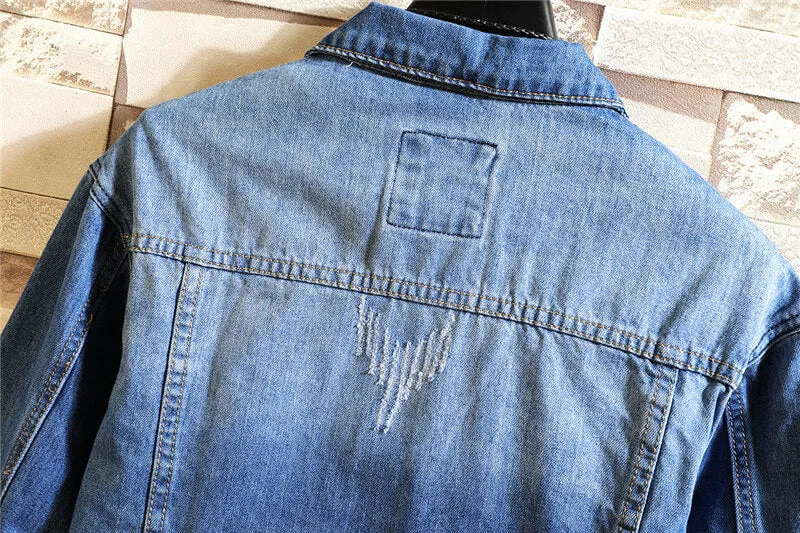 Fashion Inelasticity Breathable Long Sleeve Men's Denim Jacket