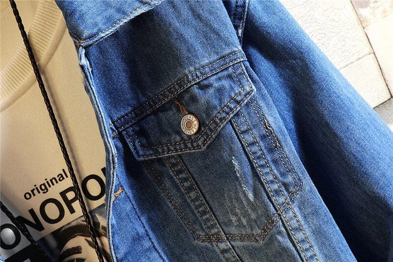 Fashion Inelasticity Breathable Long Sleeve Men's Denim Jacket