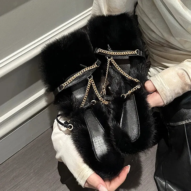 Fashion Pink Short Plush Square Toe Sandals Women