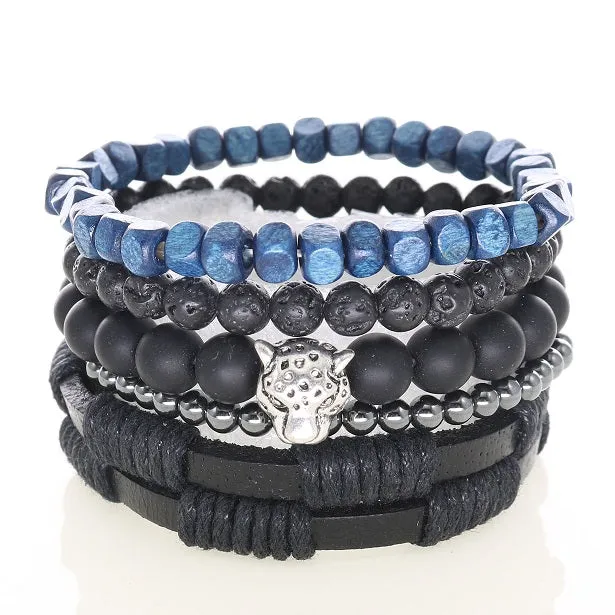 Fashionable Beads Bangle with Leopard Head