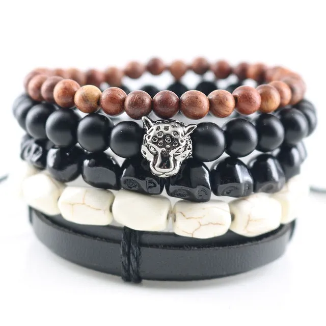 Fashionable Beads Bangle with Leopard Head