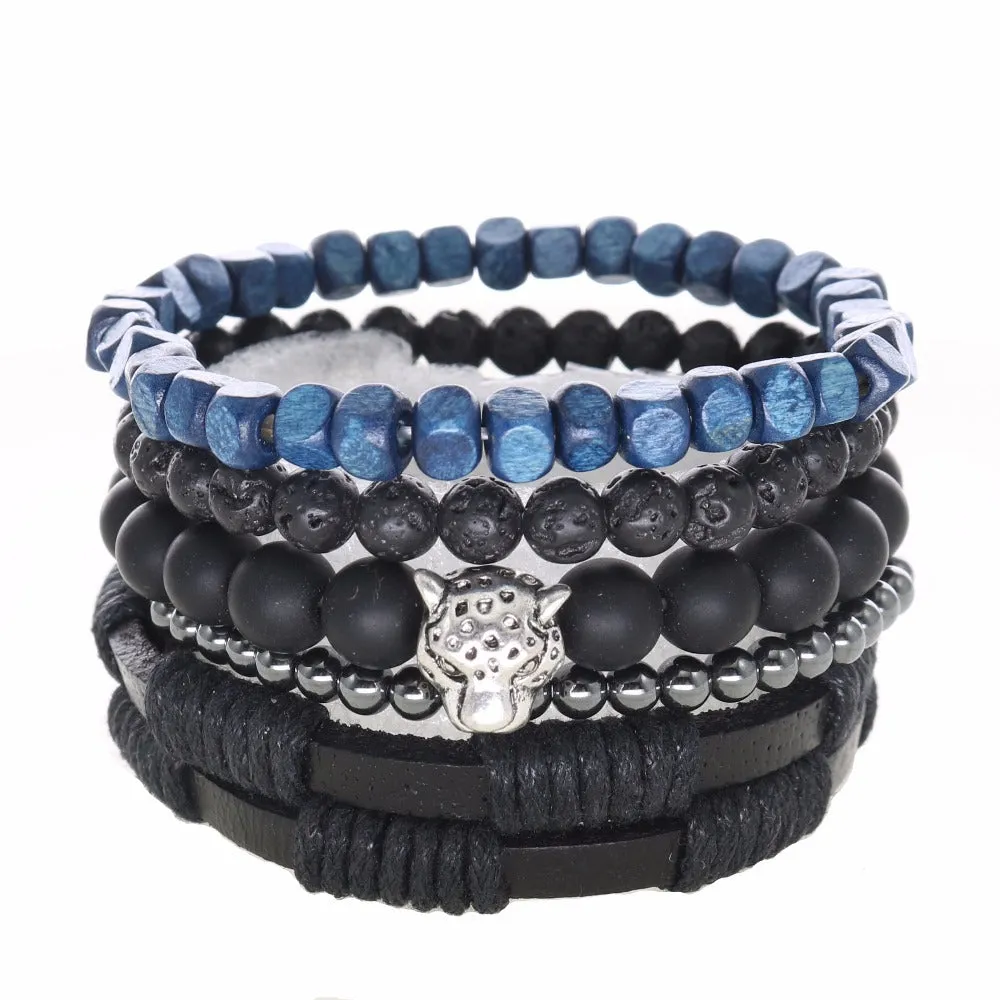 Fashionable Beads Bangle with Leopard Head
