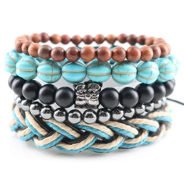 Fashionable Beads Bangle with Leopard Head