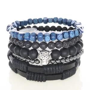 Fashionable Beads Bangle with Leopard Head