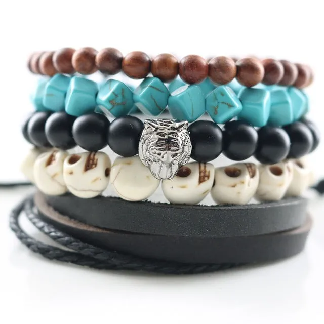 Fashionable Beads Bangle with Leopard Head