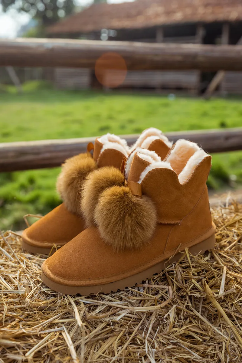 Faux Fur Balls Suede Boot â€?Chestnut