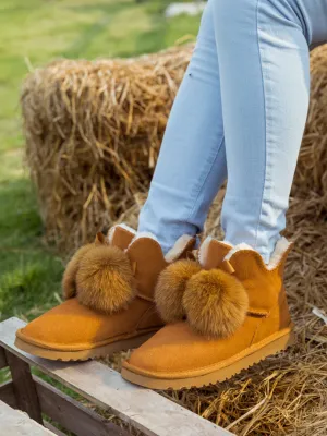 Faux Fur Balls Suede Boot â€?Chestnut