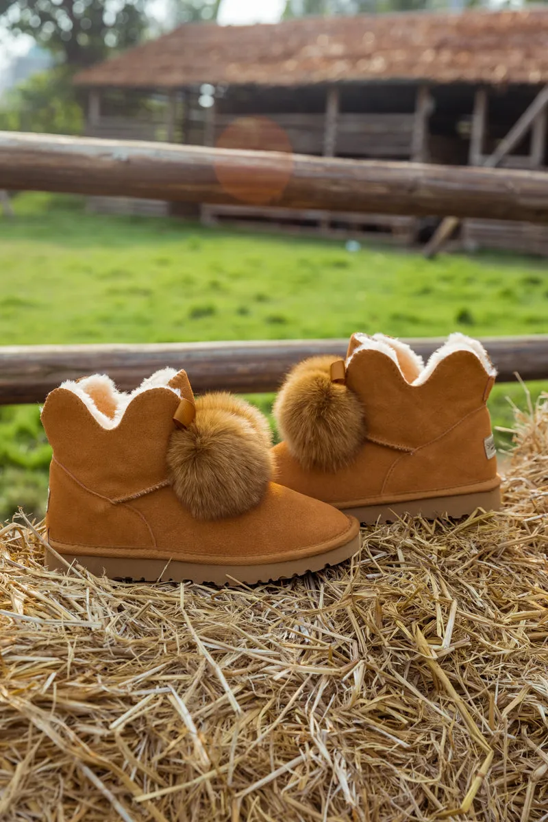 Faux Fur Balls Suede Boot â€?Chestnut