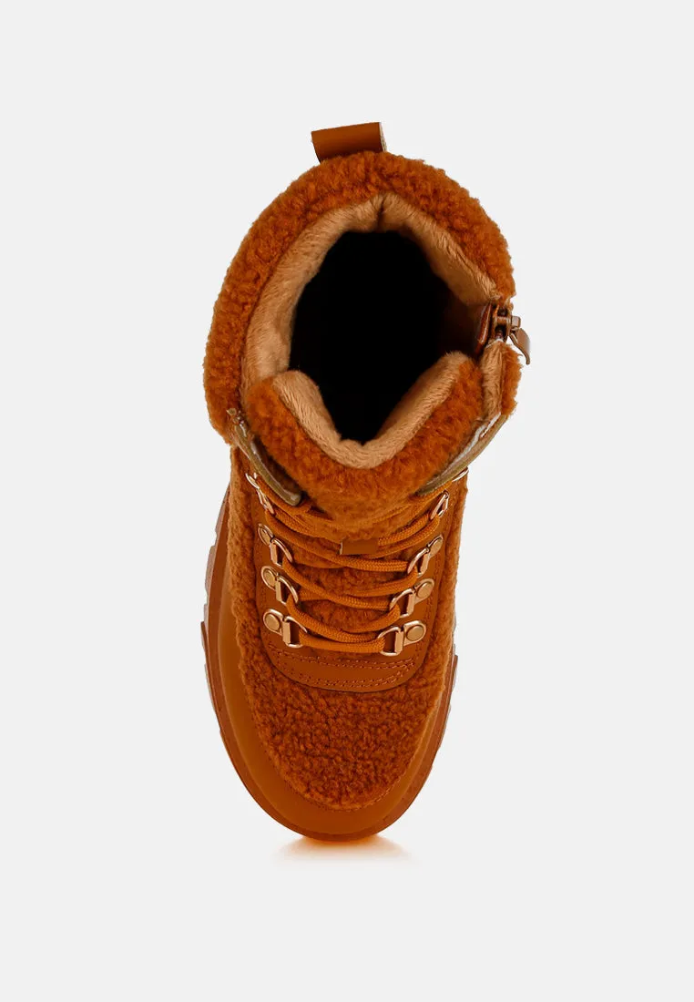 Faux Fur Detail Chunky Hiker Boots By RAG