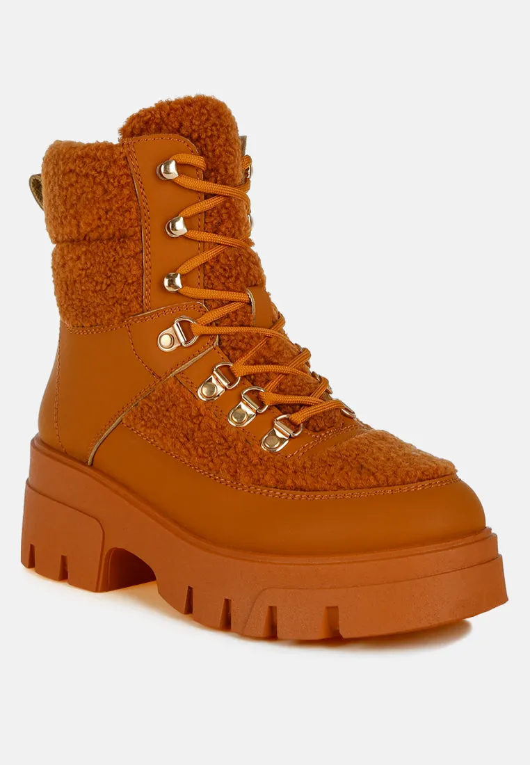 Faux Fur Detail Chunky Hiker Boots By RAG