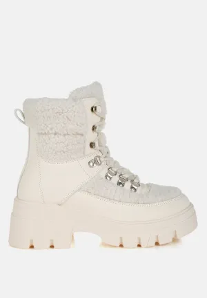 Faux Fur Detail Chunky Hiker Boots By RAG