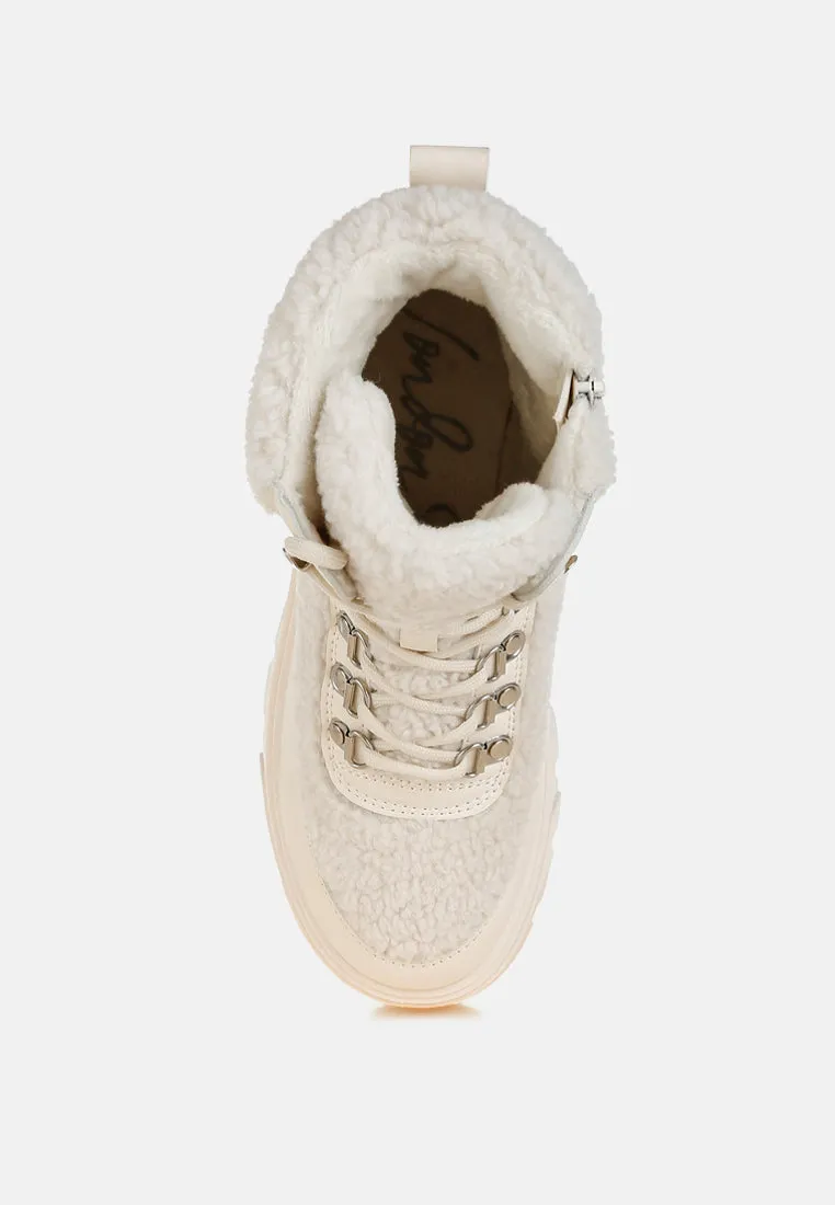 Faux Fur Detail Chunky Hiker Boots By RAG