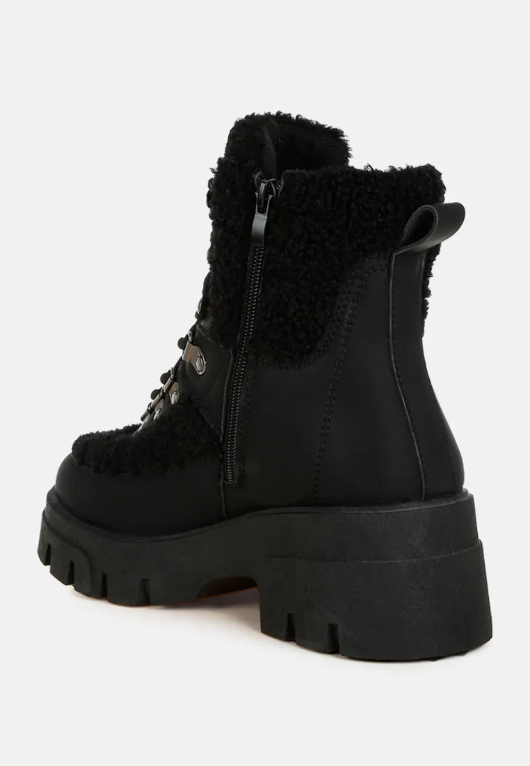 Faux Fur Detail Chunky Hiker Boots By RAG