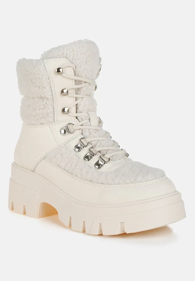 Faux Fur Detail Chunky Hiker Boots By RAG