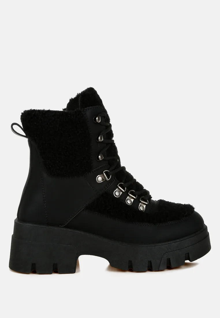 Faux Fur Detail Chunky Hiker Boots By RAG