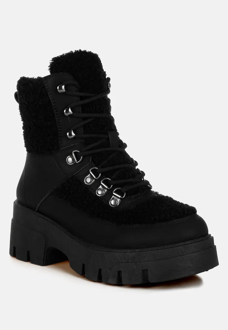 Faux Fur Detail Chunky Hiker Boots By RAG