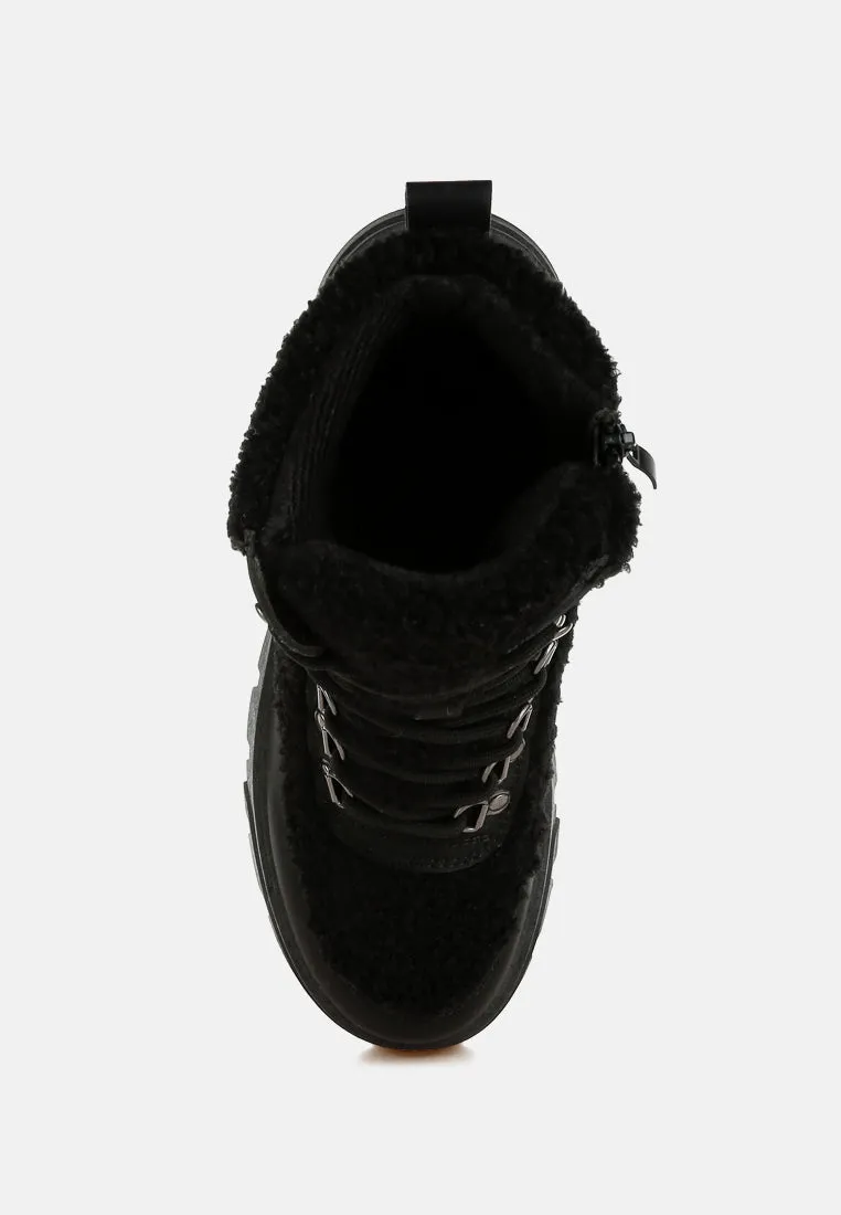 Faux Fur Detail Chunky Hiker Boots By RAG