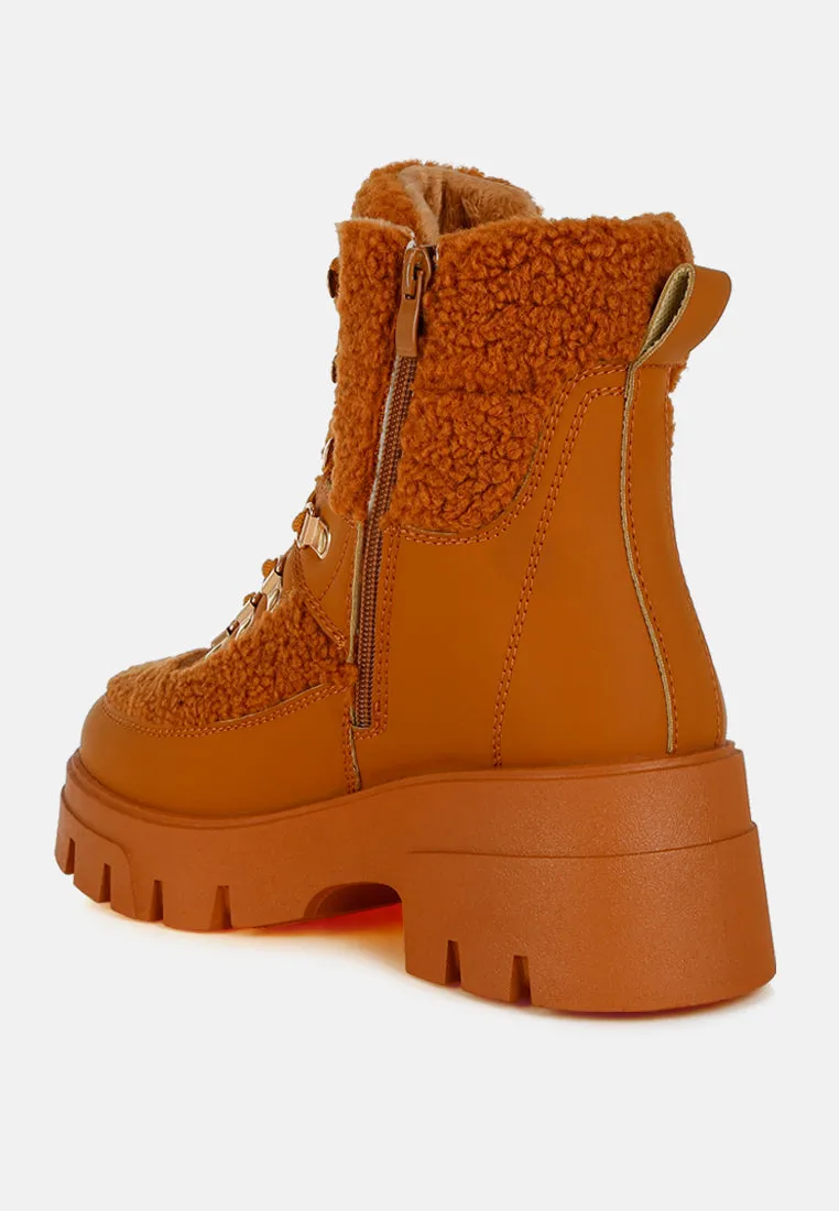 Faux Fur Detail Chunky Hiker Boots By RAG