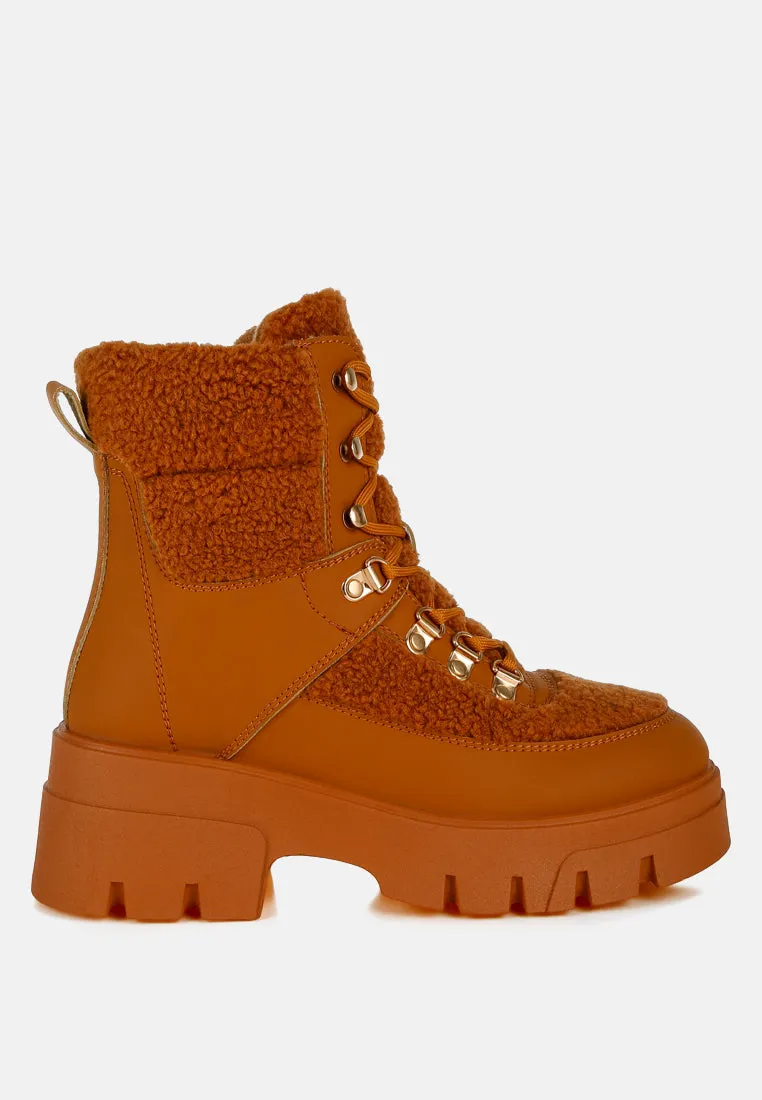 Faux Fur Detail Chunky Hiker Boots By RAG