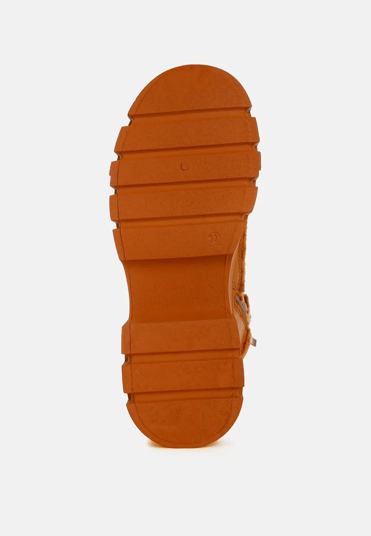 Faux Fur Detail Chunky Hiker Boots By RAG