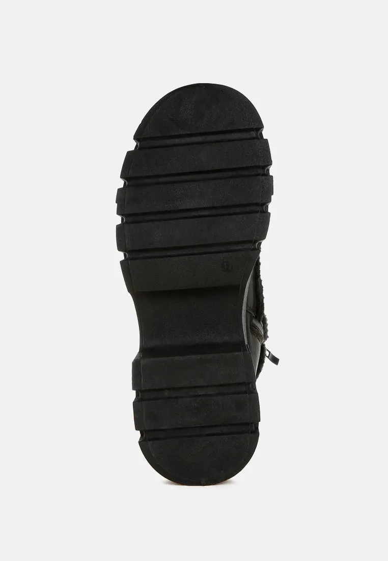 Faux Fur Detail Chunky Hiker Boots By RAG
