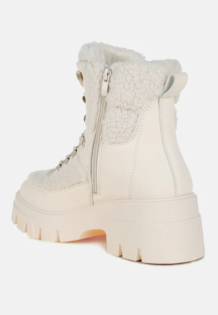 Faux Fur Detail Chunky Hiker Boots By RUW