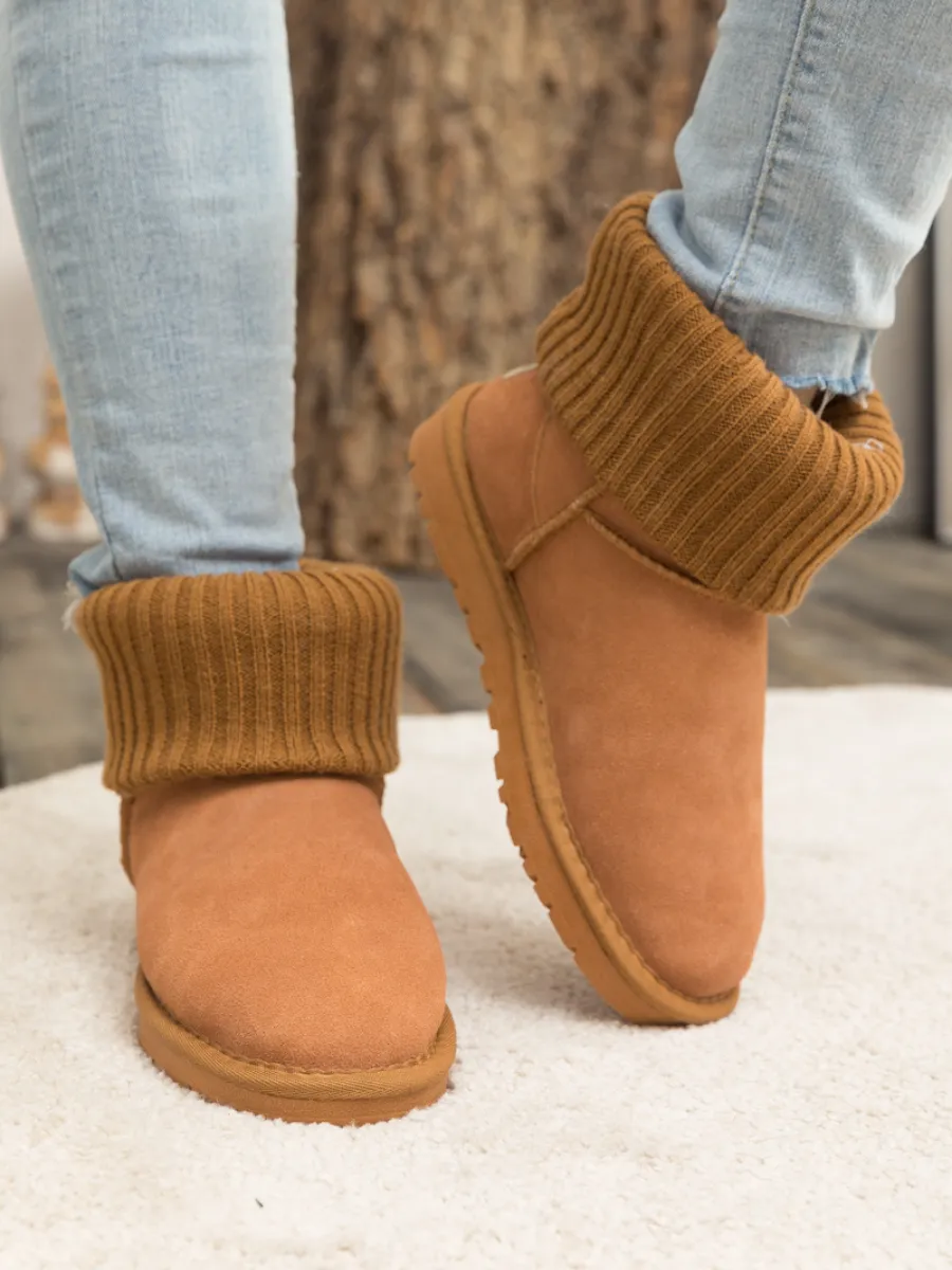 Faux Fur Knit Ankle Mini Boots