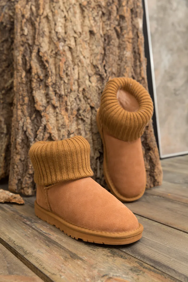 Faux Fur Knit Ankle Mini Boots