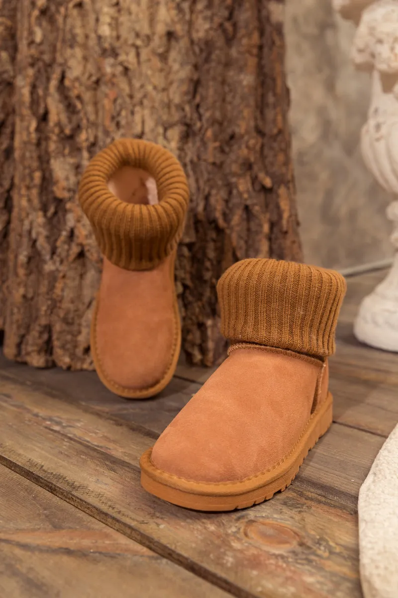 Faux Fur Knit Ankle Mini Boots