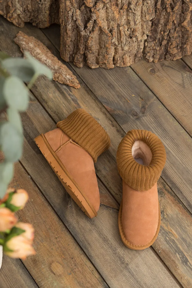 Faux Fur Knit Ankle Mini Boots