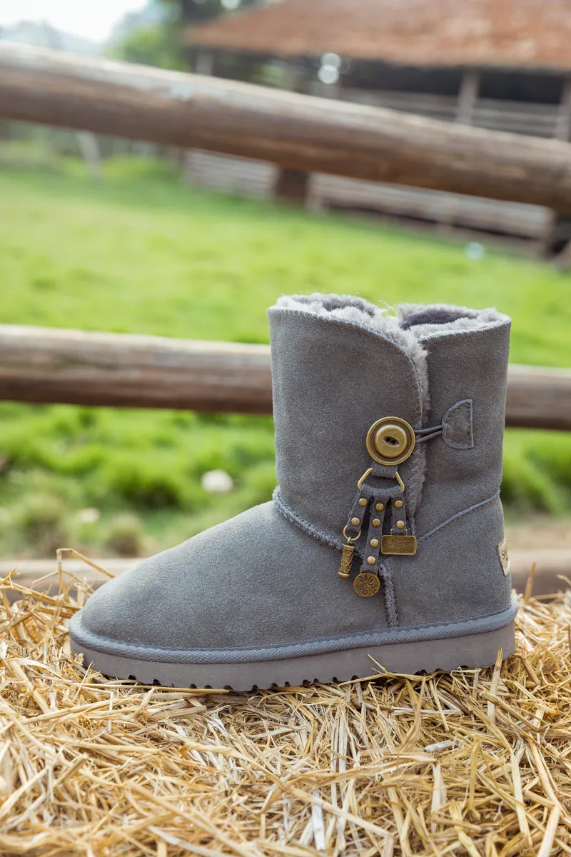 Faux Fur-Lined Cooper Lock Tassel Boot - Grey