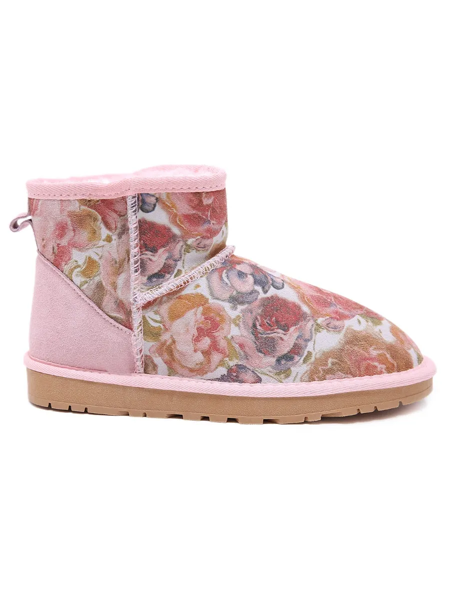 Faux Fur-Lined Leather Suede Low Boots