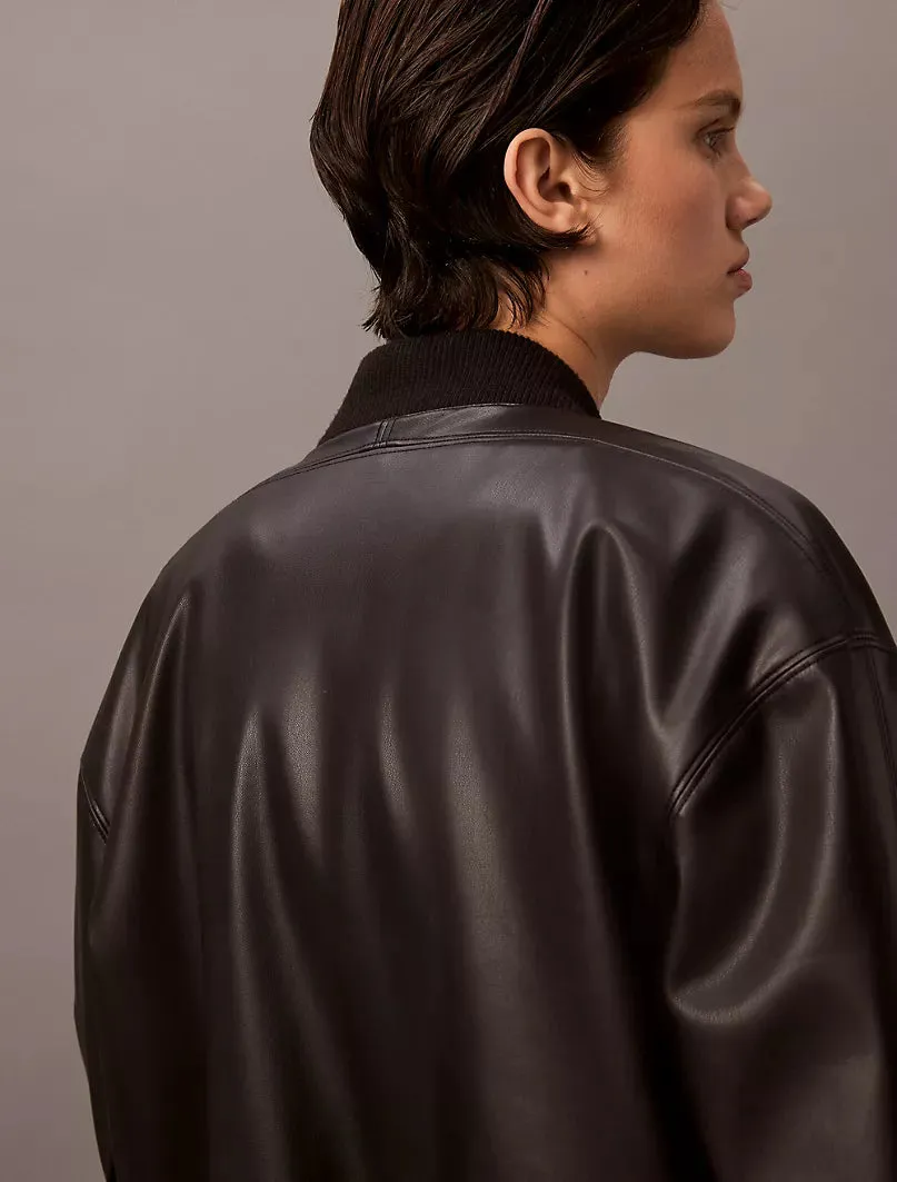 Faux Leather Bomber Jacket