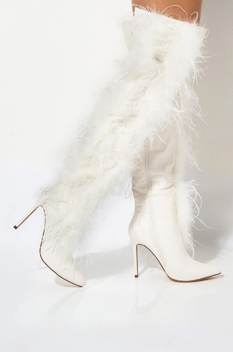 Feather Over The Knee Boots Women Super High Heel Winter Shoes