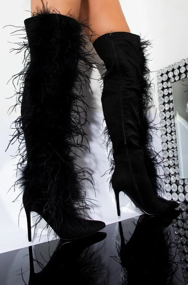 Feather Over The Knee Boots Women Super High Heel Winter Shoes
