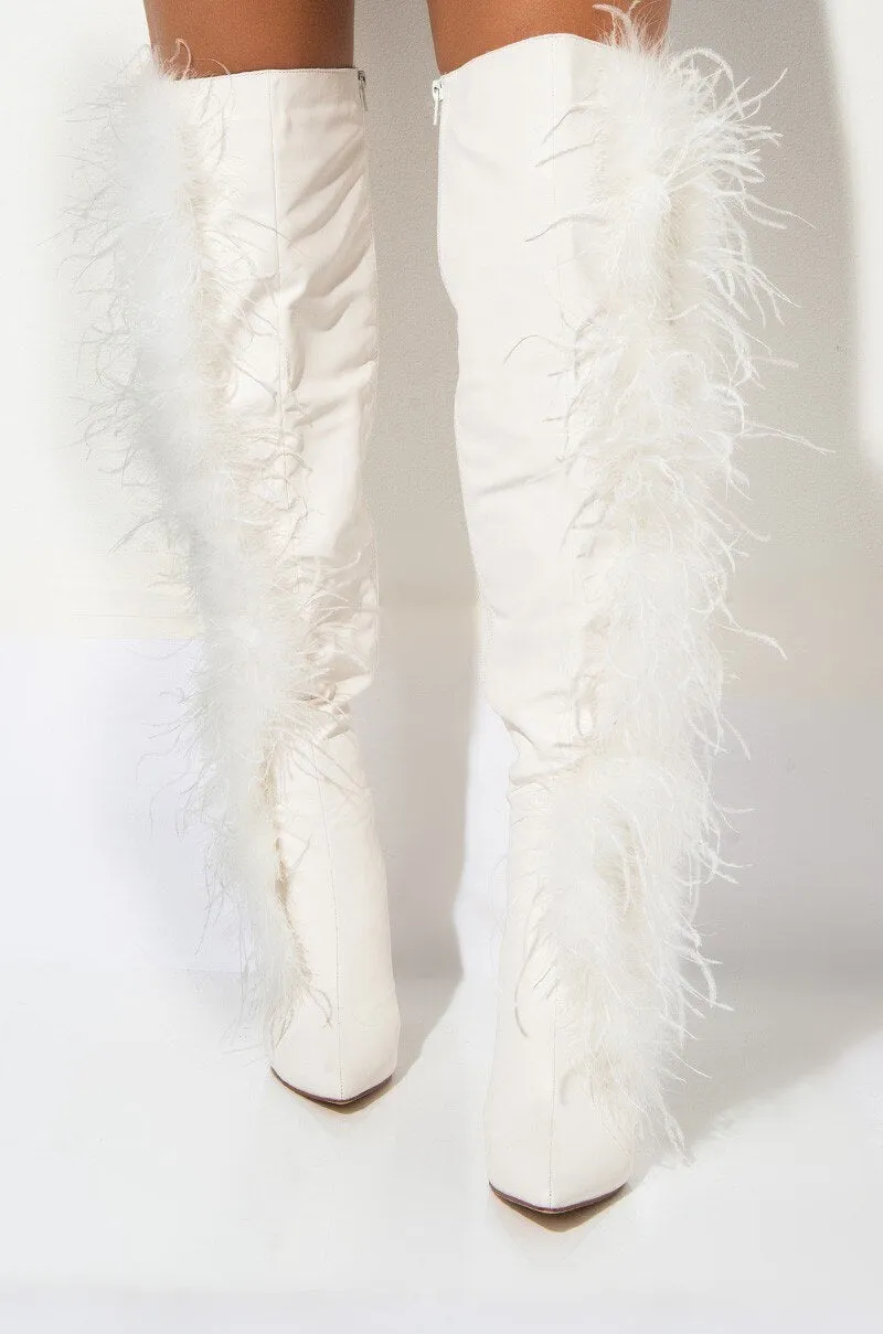 Feather Over The Knee Boots Women Super High Heel Winter Shoes
