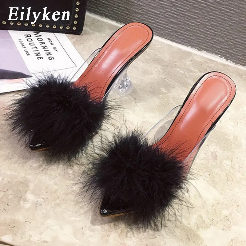 Feather Perspex Crystal High Heels
