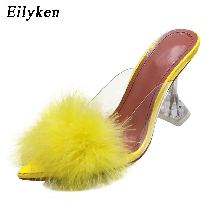 Feather Perspex Crystal High Heels