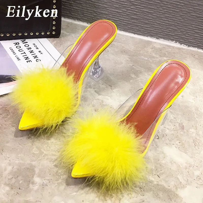 Feather Perspex Crystal High Heels