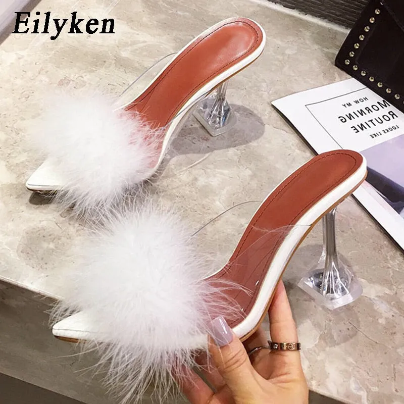 Feather Perspex Crystal High Heels