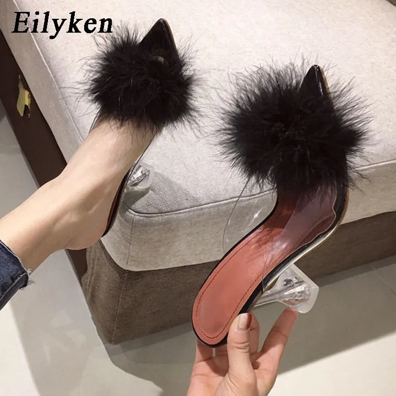 Feather Perspex Crystal High Heels