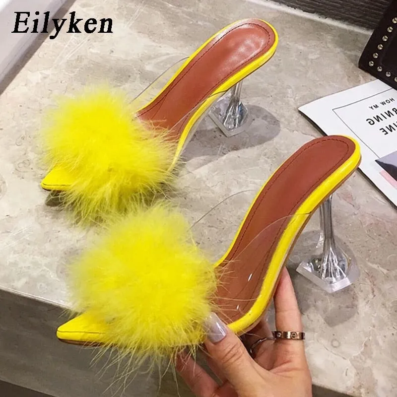 Feather Perspex Crystal High Heels
